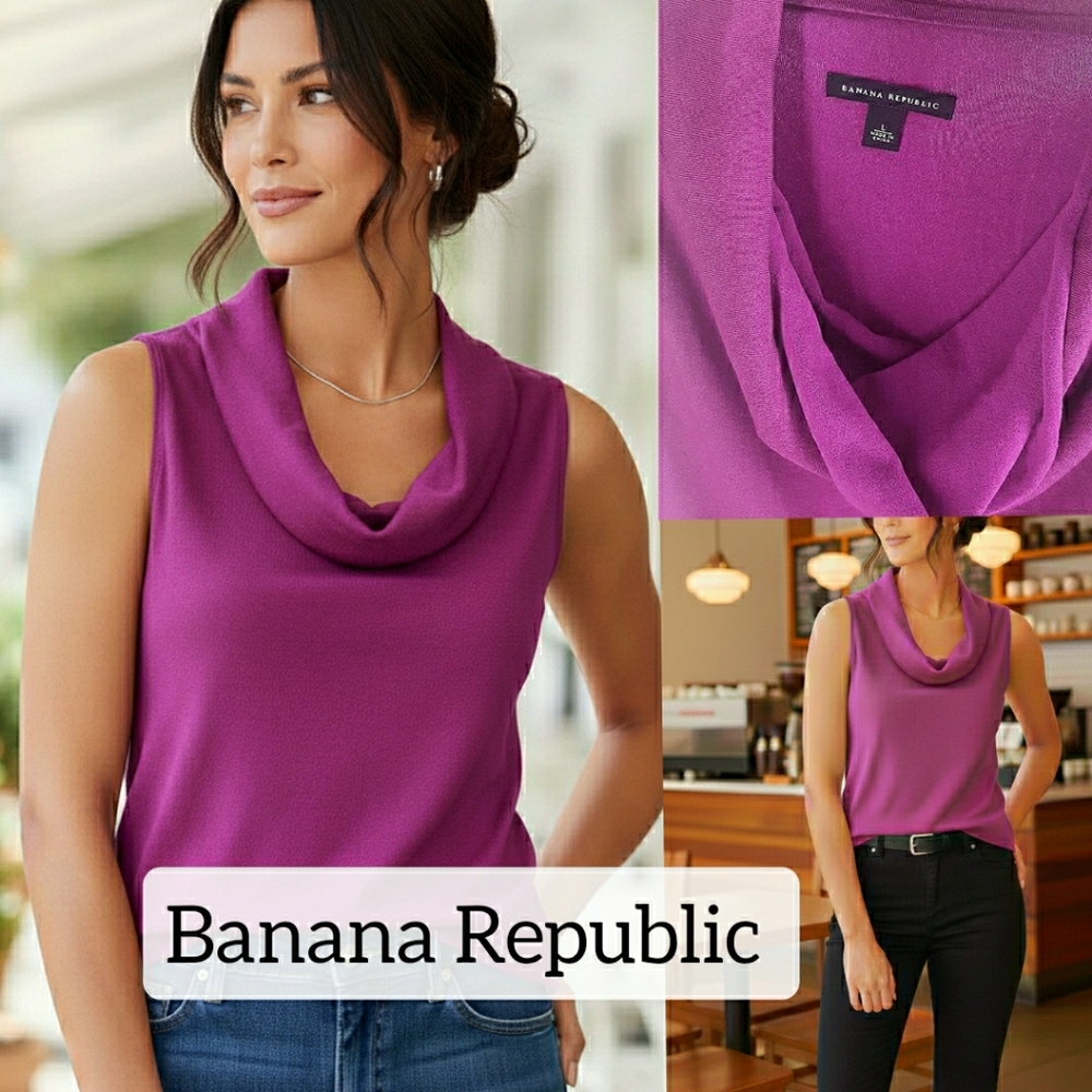 Vtg Banana Republic🔥Fuchsia Cowl Neck Sleeveless Stretchy Knit Top